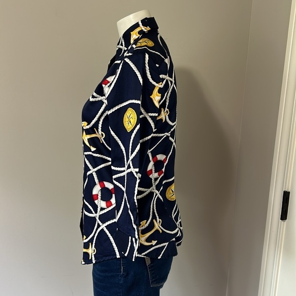 Lauren Ralph Lauren Nautical Anchor Sailing Blouse Button Down Shirt Top XS NEW - Picture 5 of 11